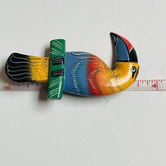 Hand Painted Wood Toucan Tropical Bird Brooch Pin 3.75 Colorful Handmade - Picture 4 of 4